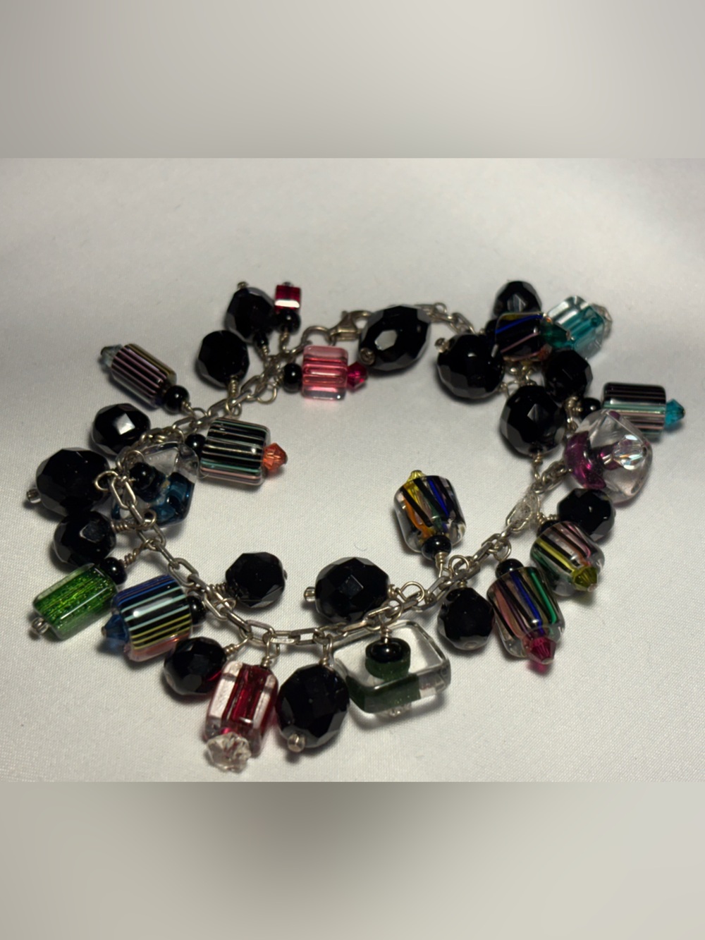 Italy Glass Beads Dangle Bracelet 925 Sterling Marked Jewelry Unique Rare